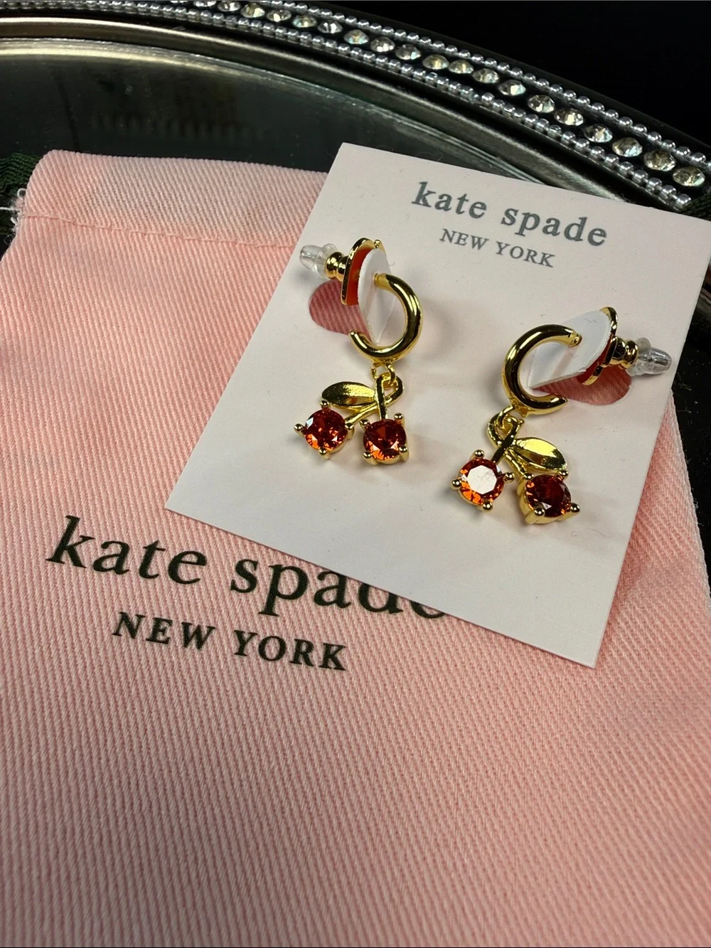 kate spade Gold-Tone Cherry Drop Earrings with Orange Crystals